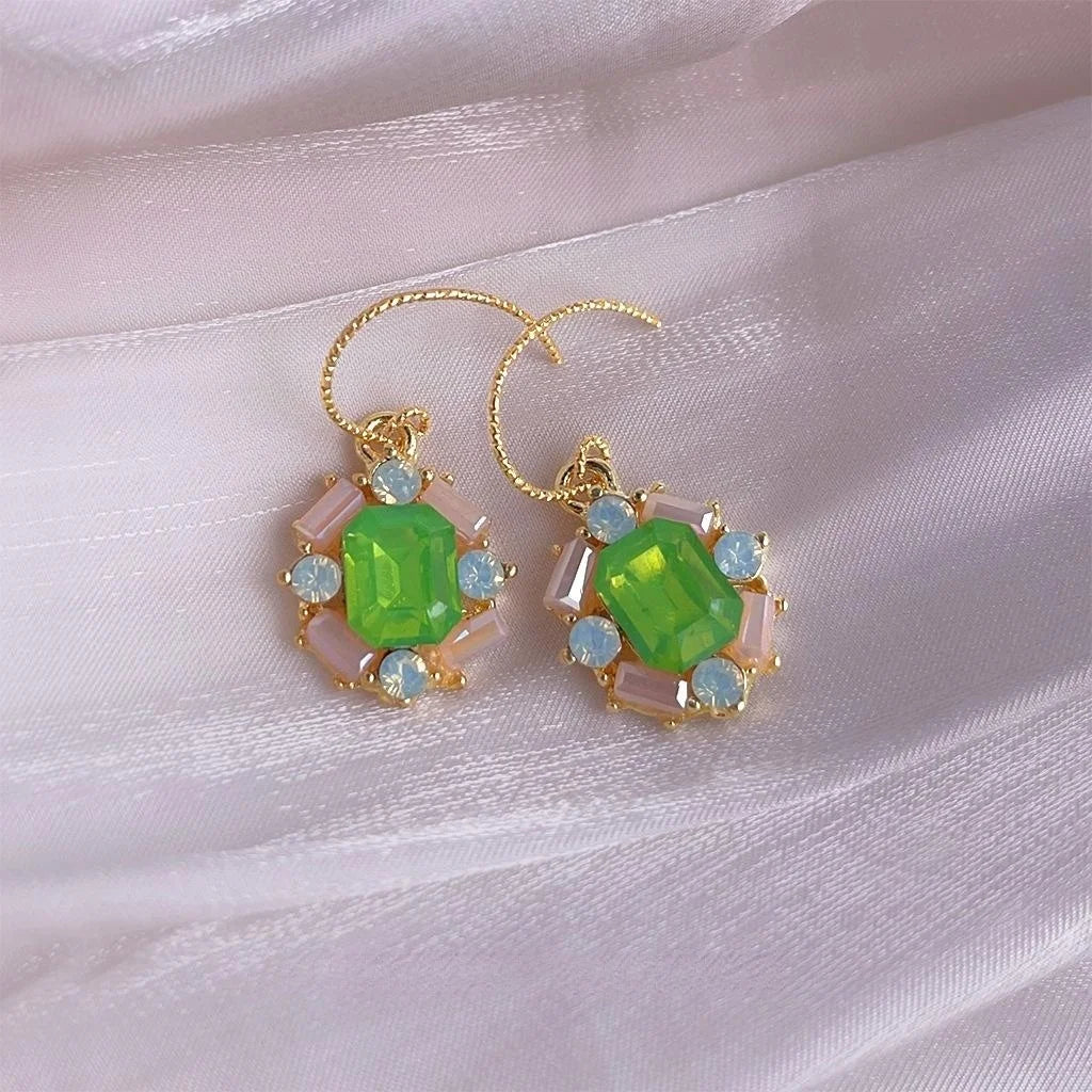 14K Gold Plated Copper Oval Glass Crystal Drop Earrings Elegant Geometric Jewelry