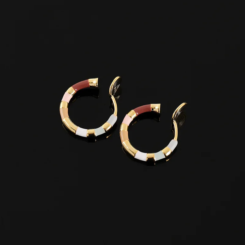 Colorblock Enamel Spiral Disc Hoop Alloy Stud & Clip On No Piercing Dopamine Statement Earrings