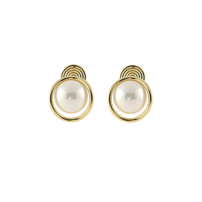 Elegant Mabe Pearl Spiral Disc Alloy Stud & Clip On No Piercing Commuter Minimalist Earrings