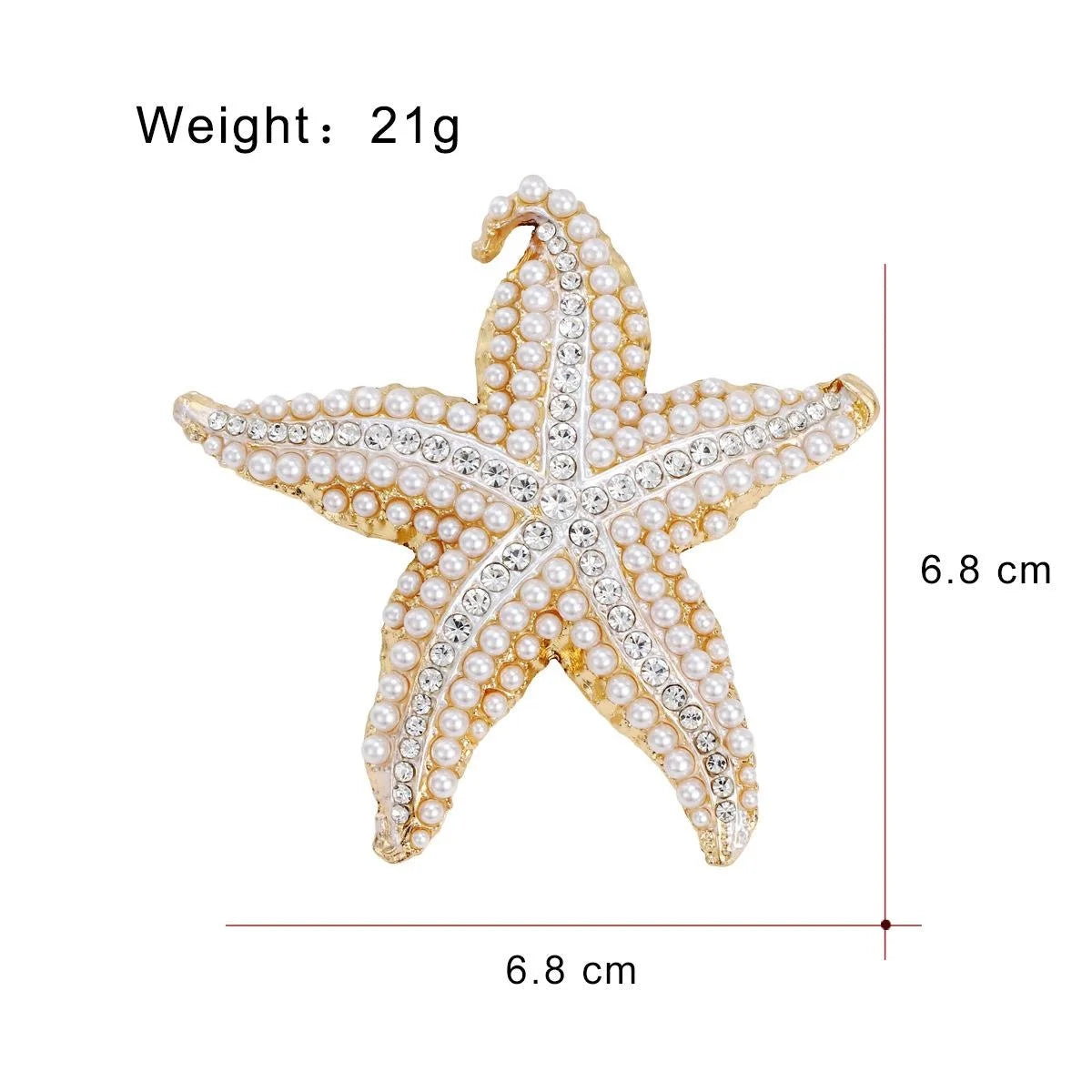 Luxury Starfish Brooch With Pearls And Rhinestones, Gold Alloy Lapel Pin Corsage Suit Accessory Gift