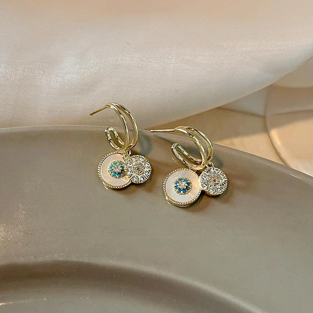 14K Plated Copper Shell Micro Pave Zircon Stud Earrings French Court Geometric Style