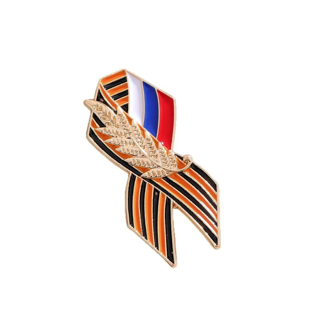Elegant Alloy Enamel Wheat Ear Ribbon Brooch With Flag Colors, Russian Style Lapel Pin Suit Accessory Gift
