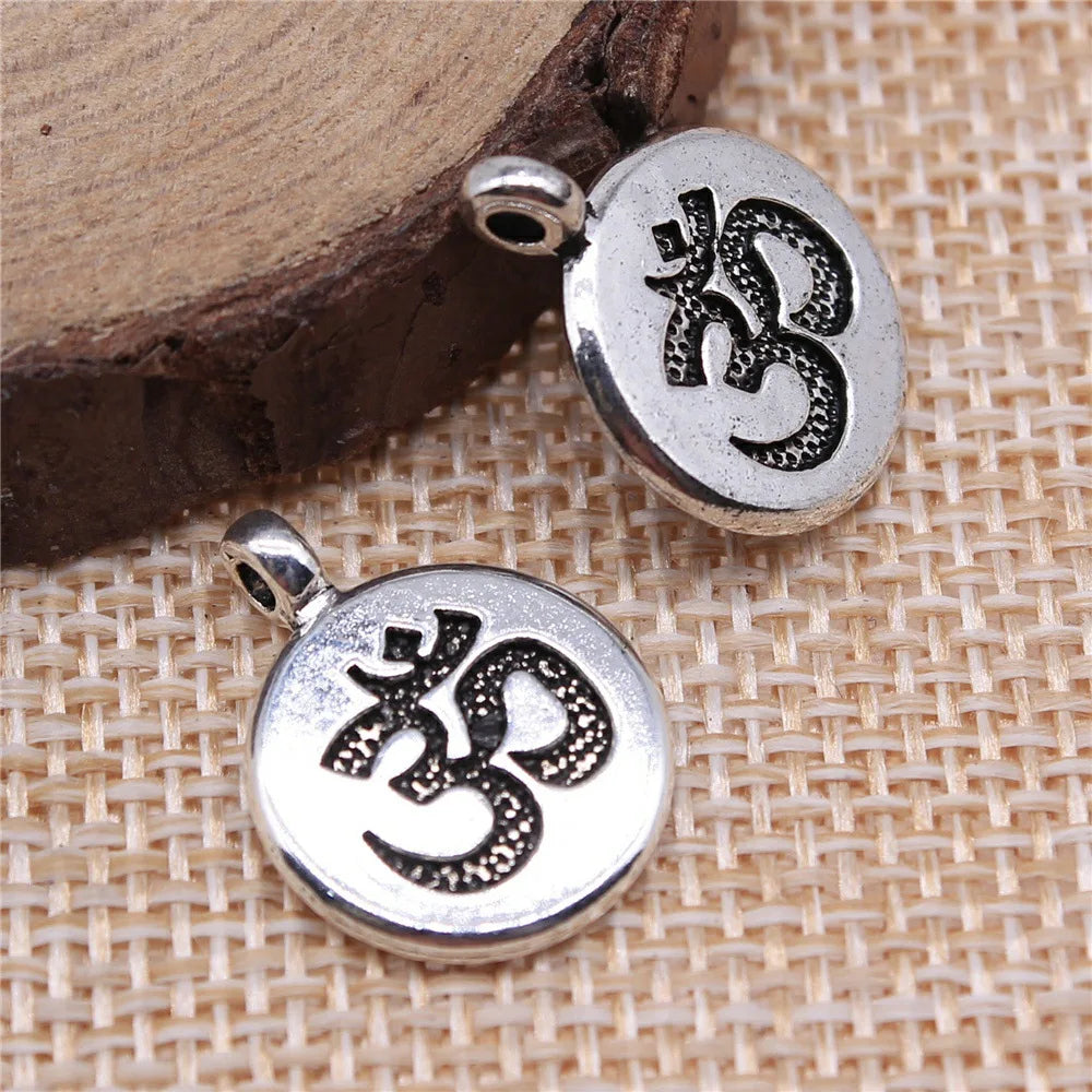 19x15mm 1.8g Multicolor zinc alloy Round OM Symbol Double Sided charm pendant for DIY bracelet necklace making