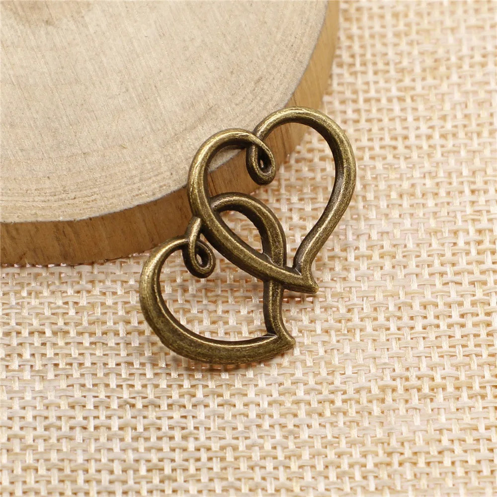 32x25mm 2.5g Multicolor Zinc Alloy Double Heart Charm Pendant for Bracelet Necklace Making