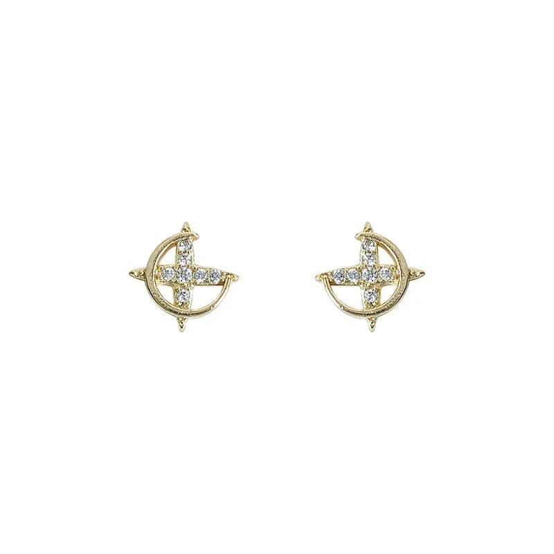 14K Gold Plated Copper Heart Cubic Zirconia Micro Pave Mini Stud Earrings Style
