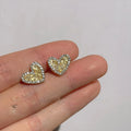 Sweet Mini Heart Stud Earrings With Handmade Sunset Orange Glass Crystal Inlay