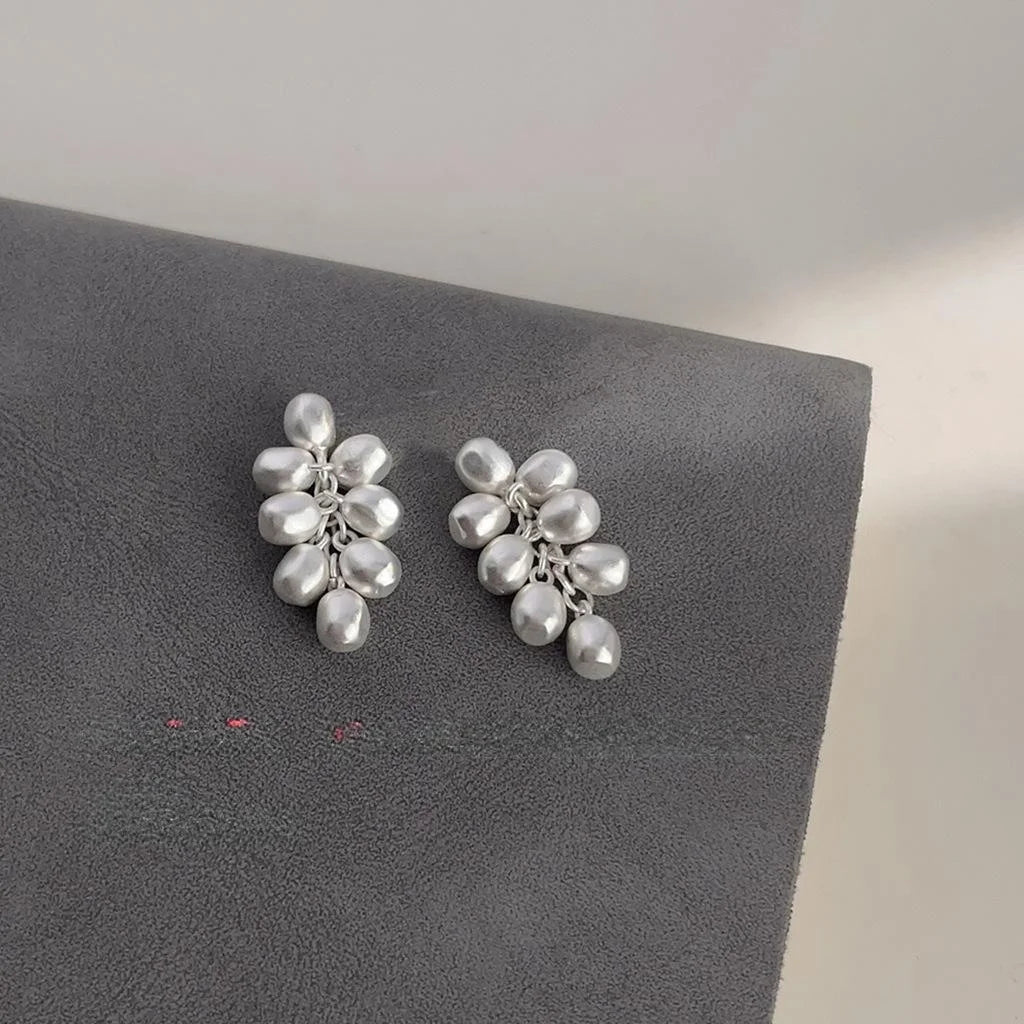 Silver Tone Copper Grape Cluster Drop Earrings French Elegant Light Luxury Style