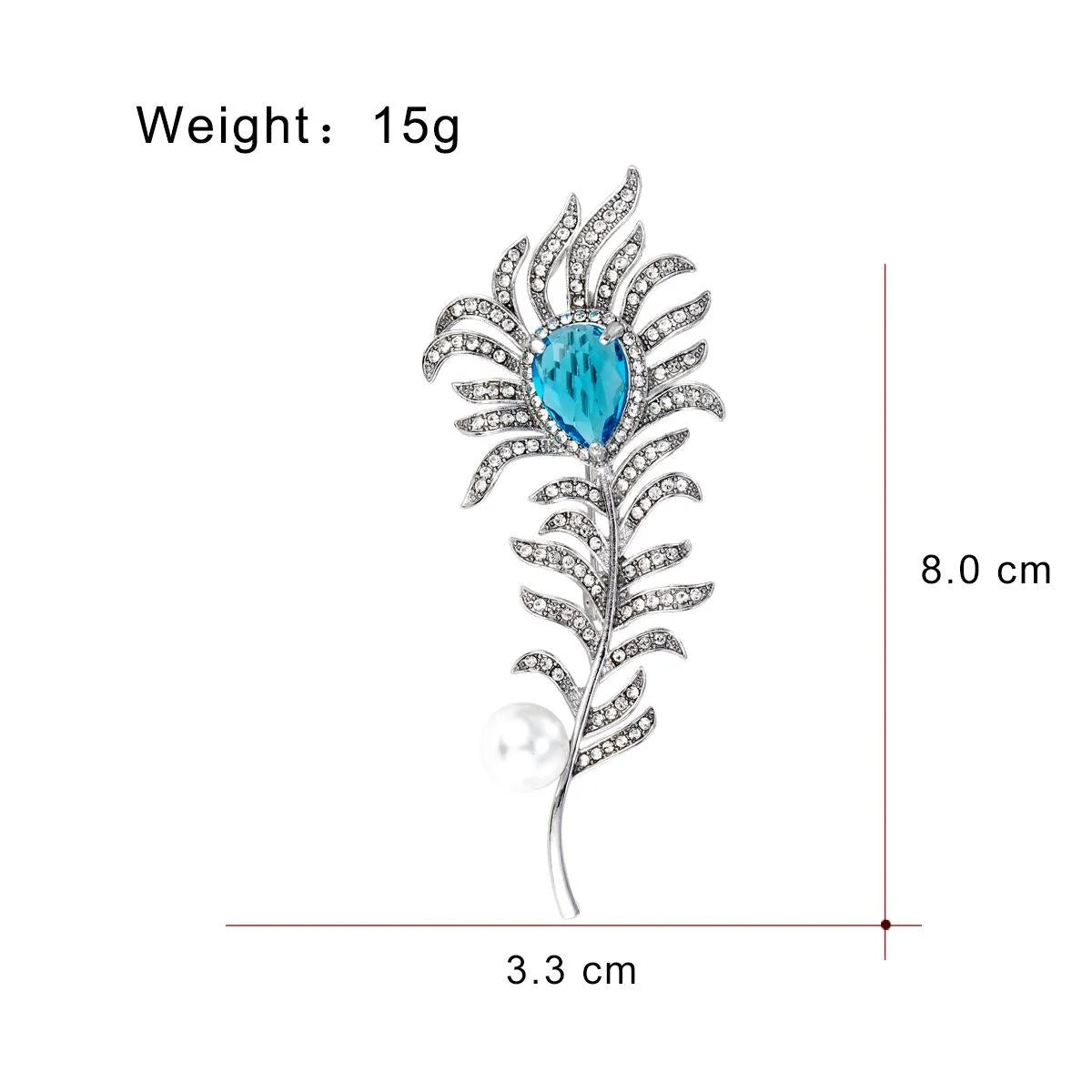 Elegant Crystal Rhinestone Leaf Brooch With Blue Teardrop Gem And Pearl, Luxury Lapel Pin Corsage Gift