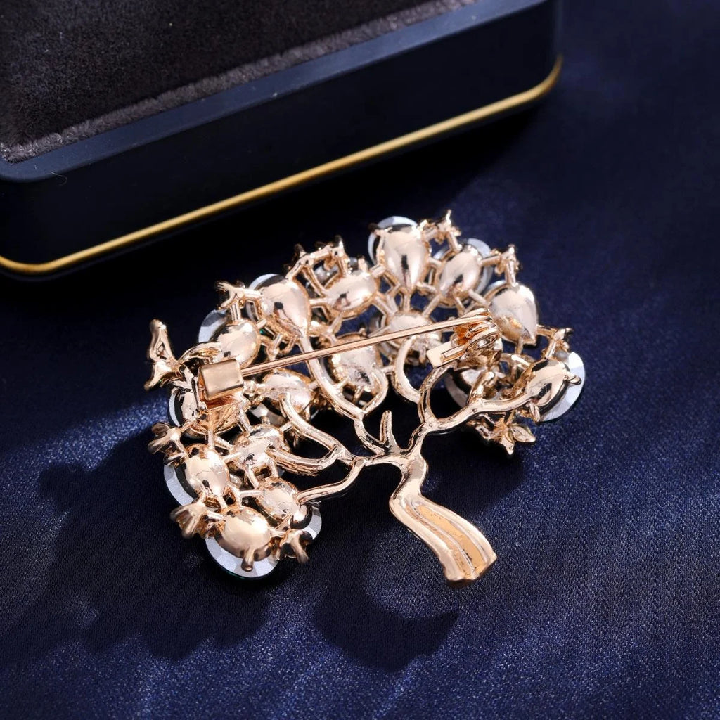 Elegant Green Rhinestone Money Tree Brooch, Gold Tone Alloy Branch Lapel Pin Corsage Suit Accessory Gift