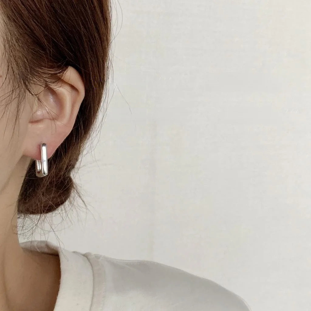 Minimalist Copper Stud Earrings Smooth Metal Geometric Hollow Square Everyday Jewelry