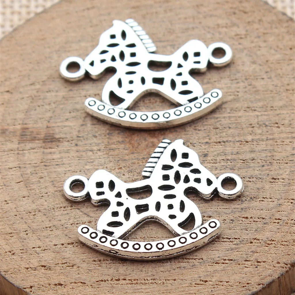 28x22mm 2.6g Antique Silver Tone Zinc Alloy Rocking Horse Connector Charm for DIY Bracelet Jewelry