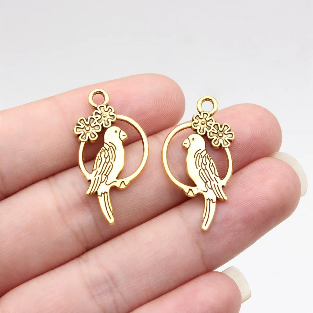 29x15mm 1.4g Multicolor Zinc Alloy Flower Bird Double Sided Charm Pendant for DIY Necklace Bracelet Jewelry Making