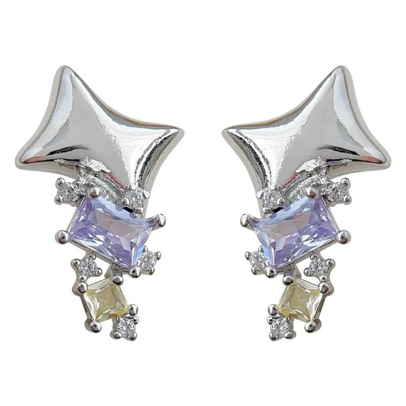 Eco-Friendly Copper Micro Pave Zircon Purple Geometric Square Stud Earrings Sweet Cool Metal Style