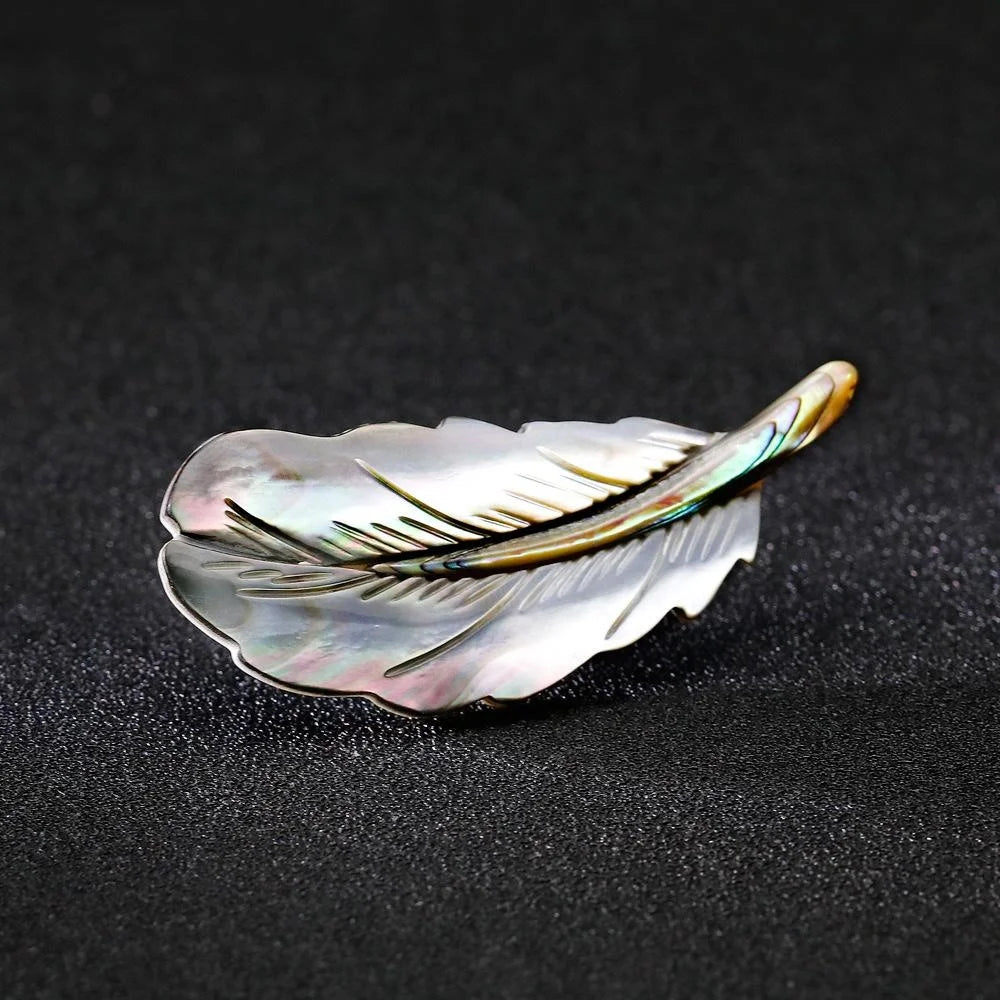Elegant Abalone Mother Of Pearl Feather Brooch For Women, Alloy Lapel Pin Corsage Suit Accessory Gift