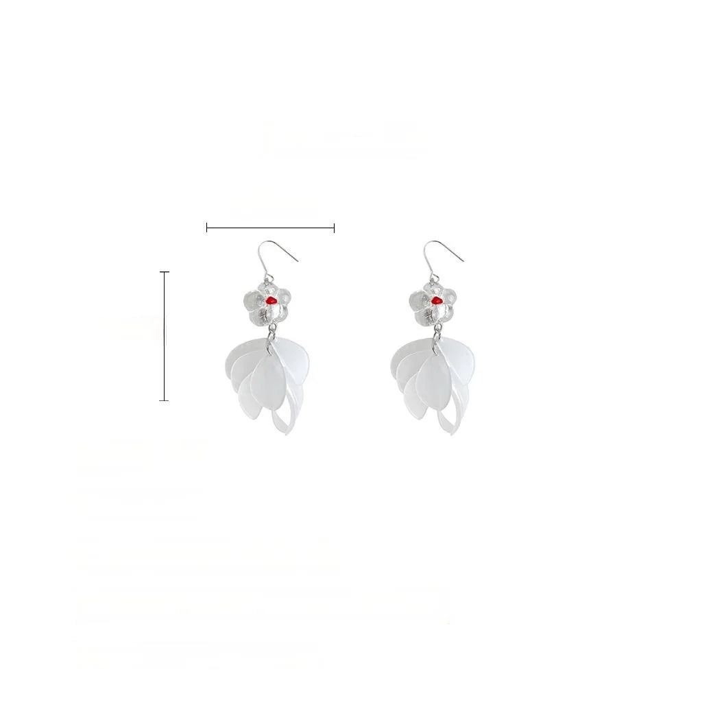 Handmade Glass Glaze Floral Tassel Drop Earrings, Niche Sweet Forest Vacation Style Jewelry