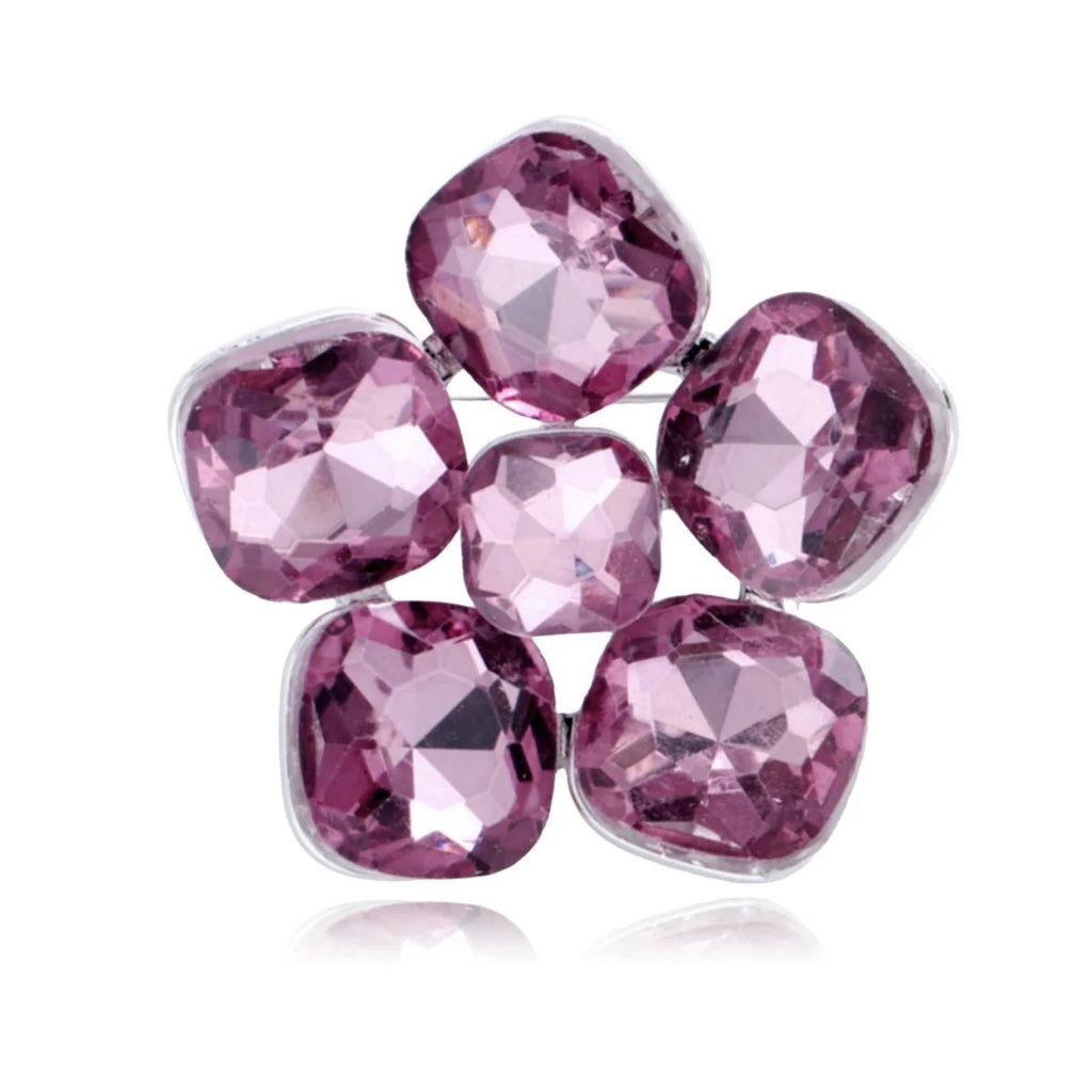 Elegant Pink Crystal Flower Brooch With Glass Rhinestones, Sparkling Corsage Lapel Pin For Suit Accessory