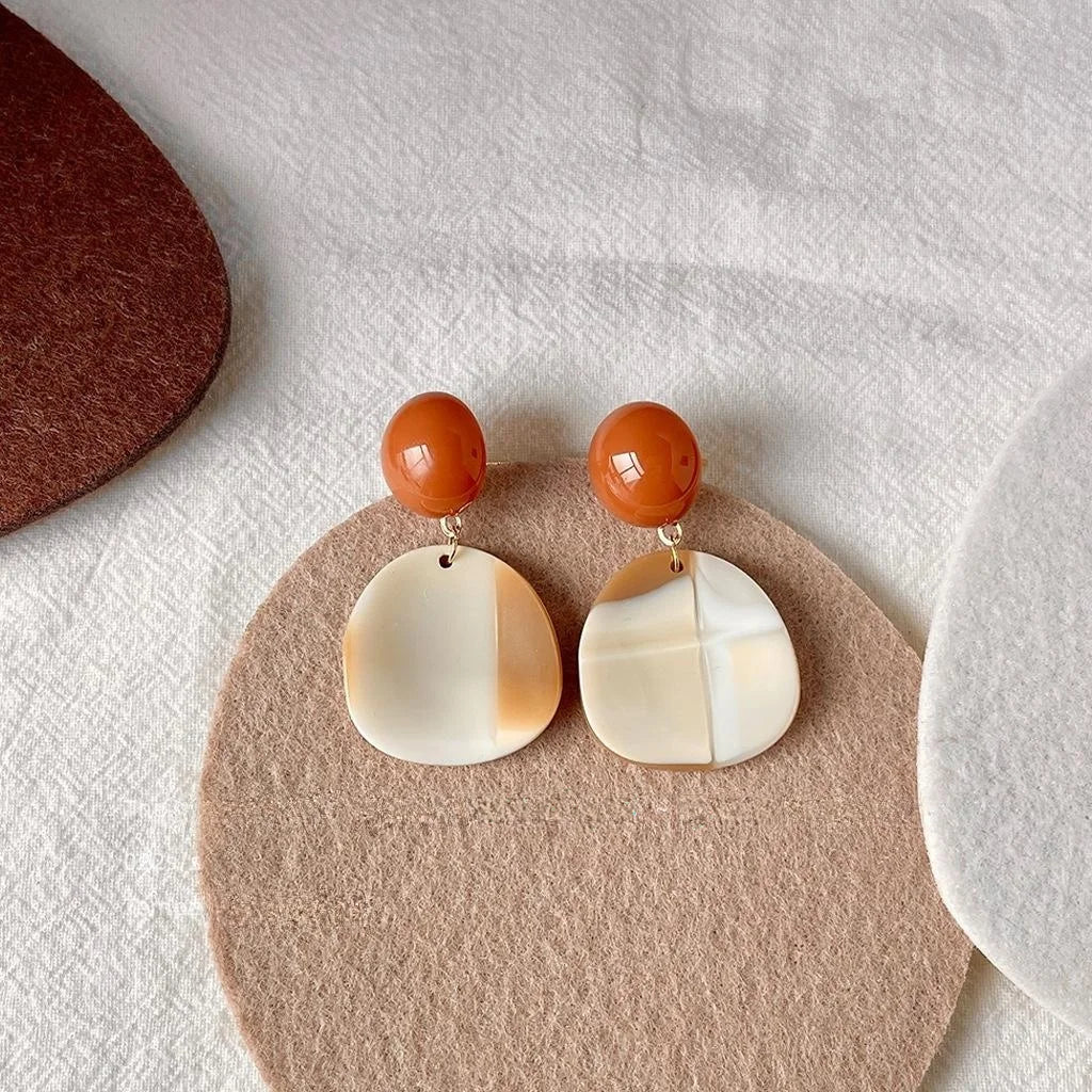Milk Tea Color Acrylic Irregular Geometric Stud Earrings With Copper For Women