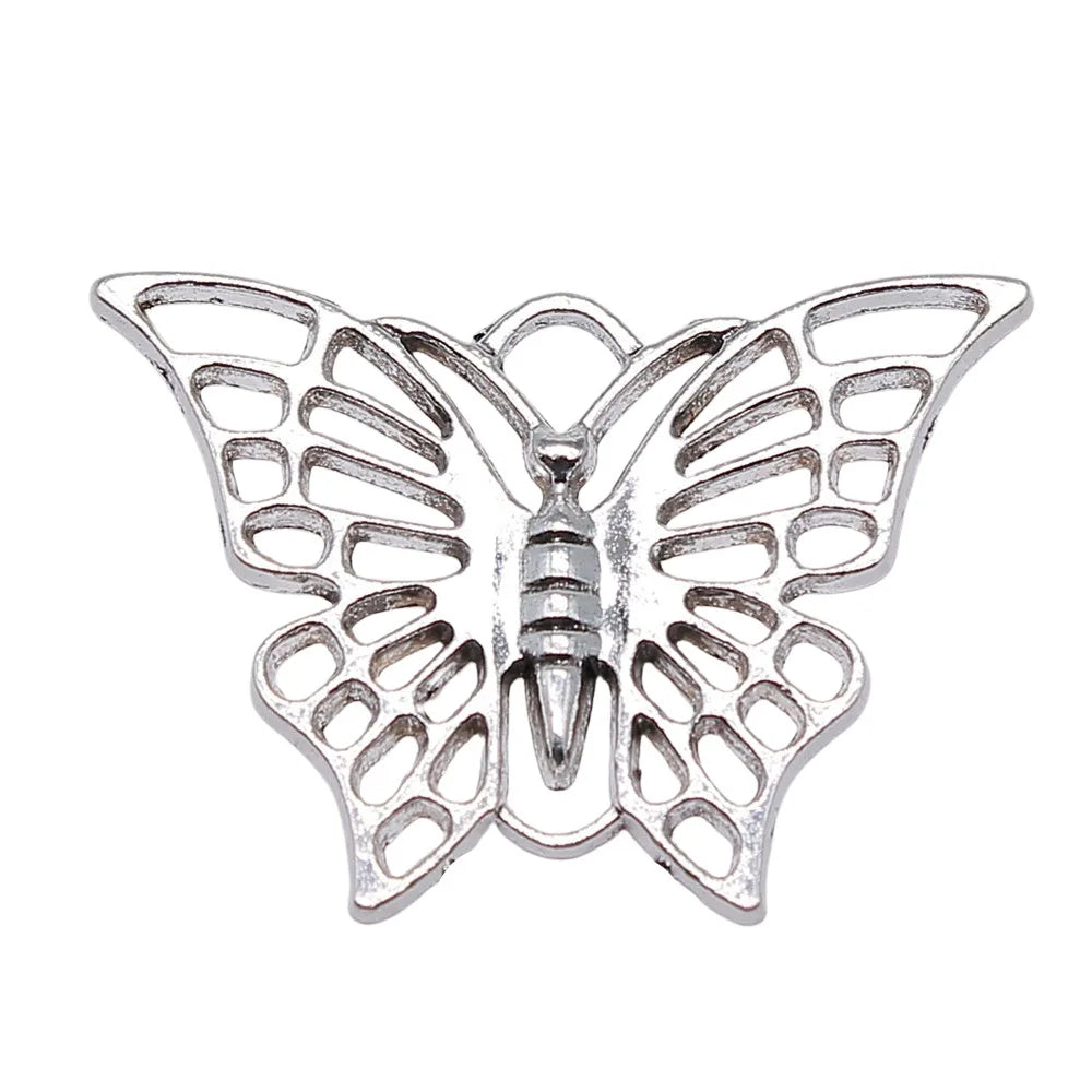 38x27mm 3.9g Antique Silver Zinc Alloy Hollow Butterfly Charm Pendant for DIY Necklace Jewelry Making
