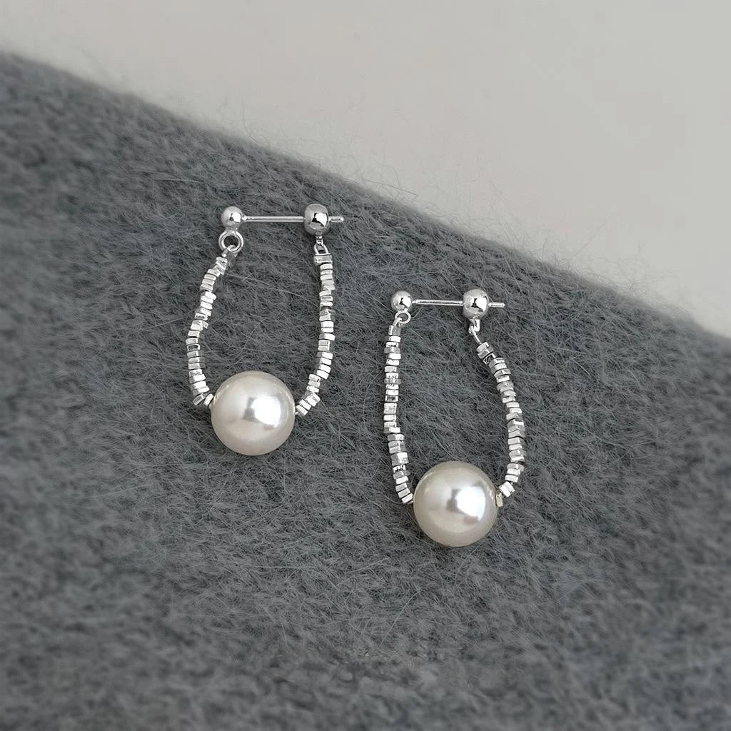 Light Luxury Geometric Glass Pearl Drop Earrings Handmade Commuter Jewelry for Women
