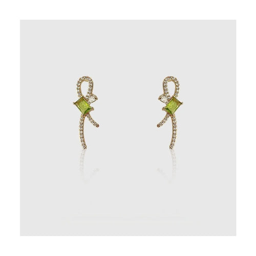 Original Design Green Bow Geometric Micro Pave Zircon 14K Plated Copper Drop Earrings