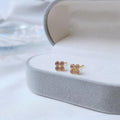 Minimalist Geometric Zircon Stud Earrings, Micro Pave Square Flower Design
