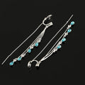 Elegant Blue Crystal Water Drop Long Tassel Threader Stud & Clip On No Piercing Alloy Earrings