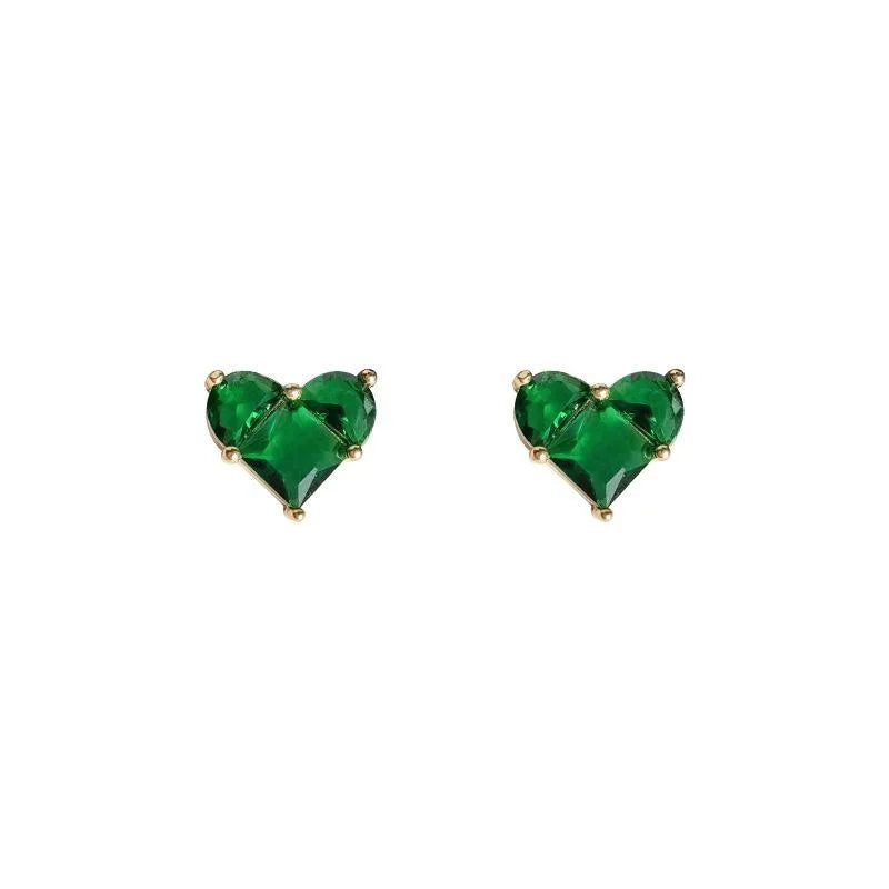 Emerald Green Zircon Heart Stud Earrings Simple Mini Heart Shaped Fashion Earrings for Women
