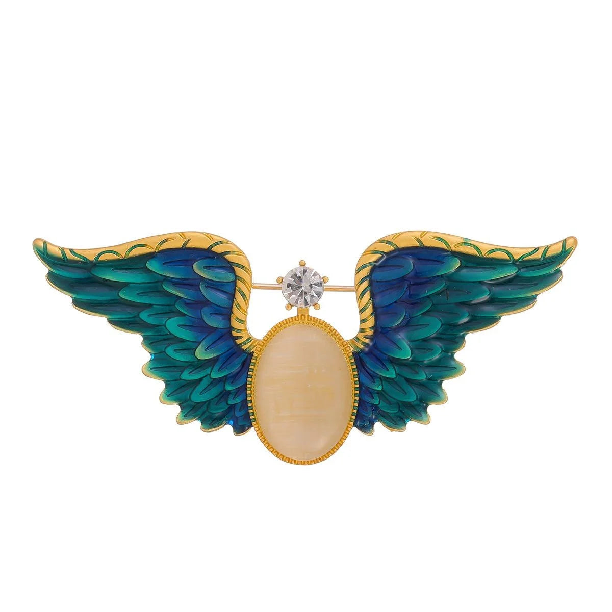 Luxury Blue Eagle Wing Enamel Alloy Brooch With Rhinestone, Elegant Lapel Pin Suit Accessory Gift