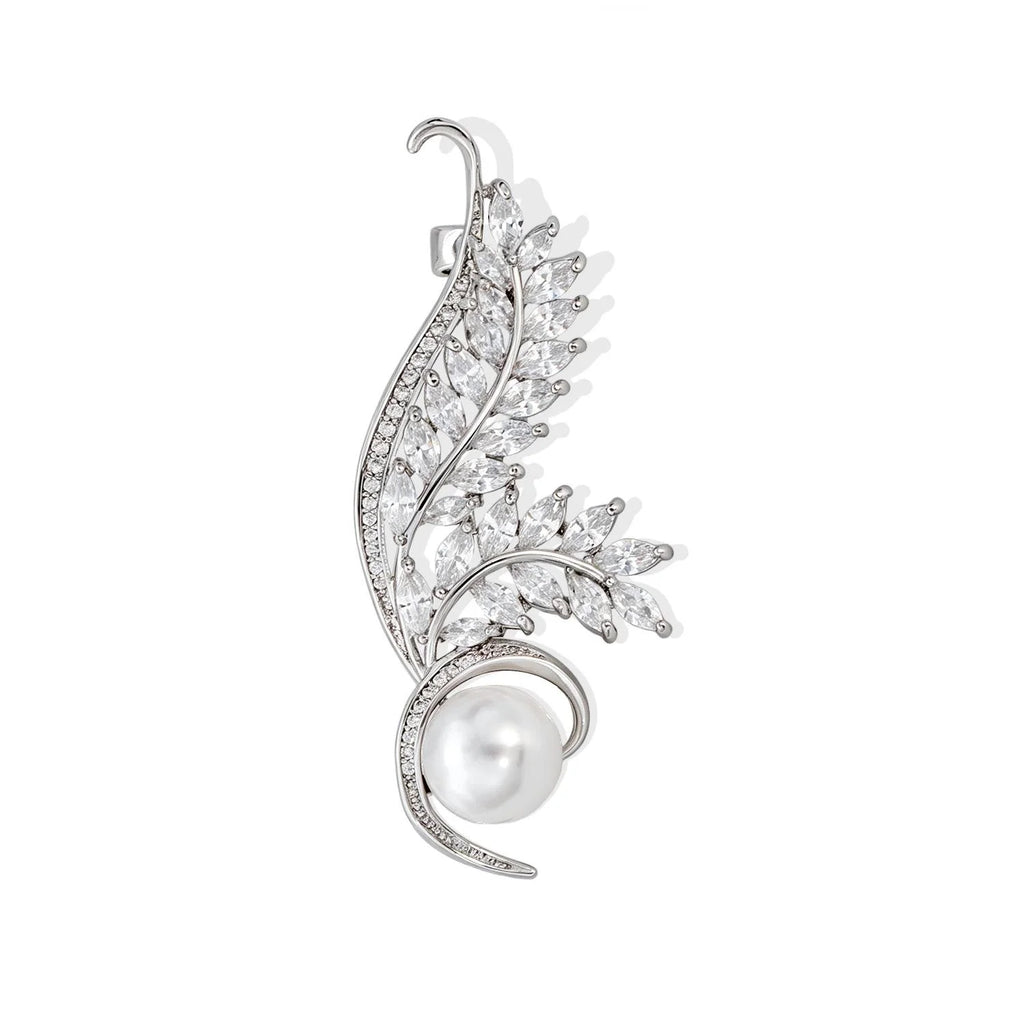 Elegant Angel Wing Pearl And Zircon Brooch Gold Tone Rhinestone Lapel Pin Corsage Suit Accessory Gift