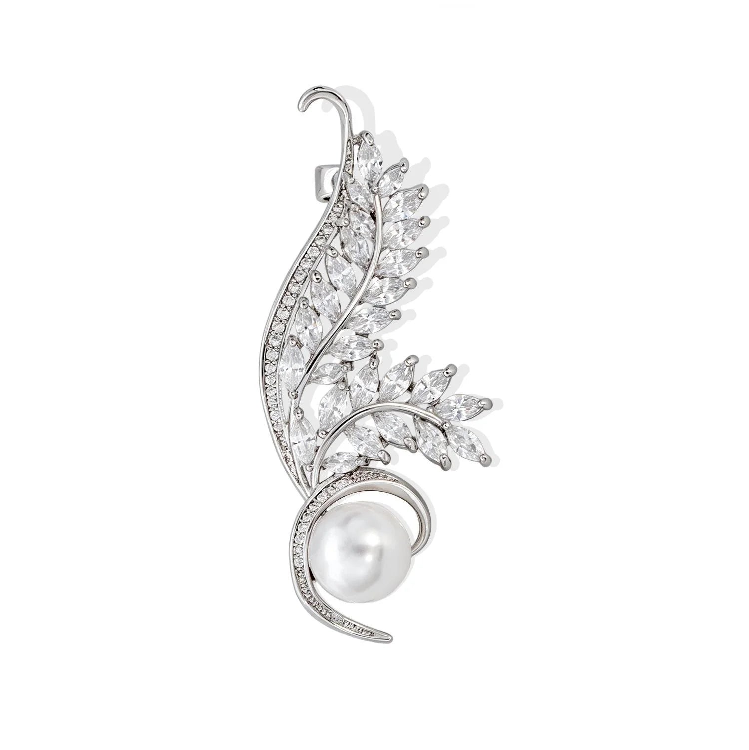 Elegant Angel Wing Pearl And Zircon Brooch Gold Tone Rhinestone Lapel Pin Corsage Suit Accessory Gift