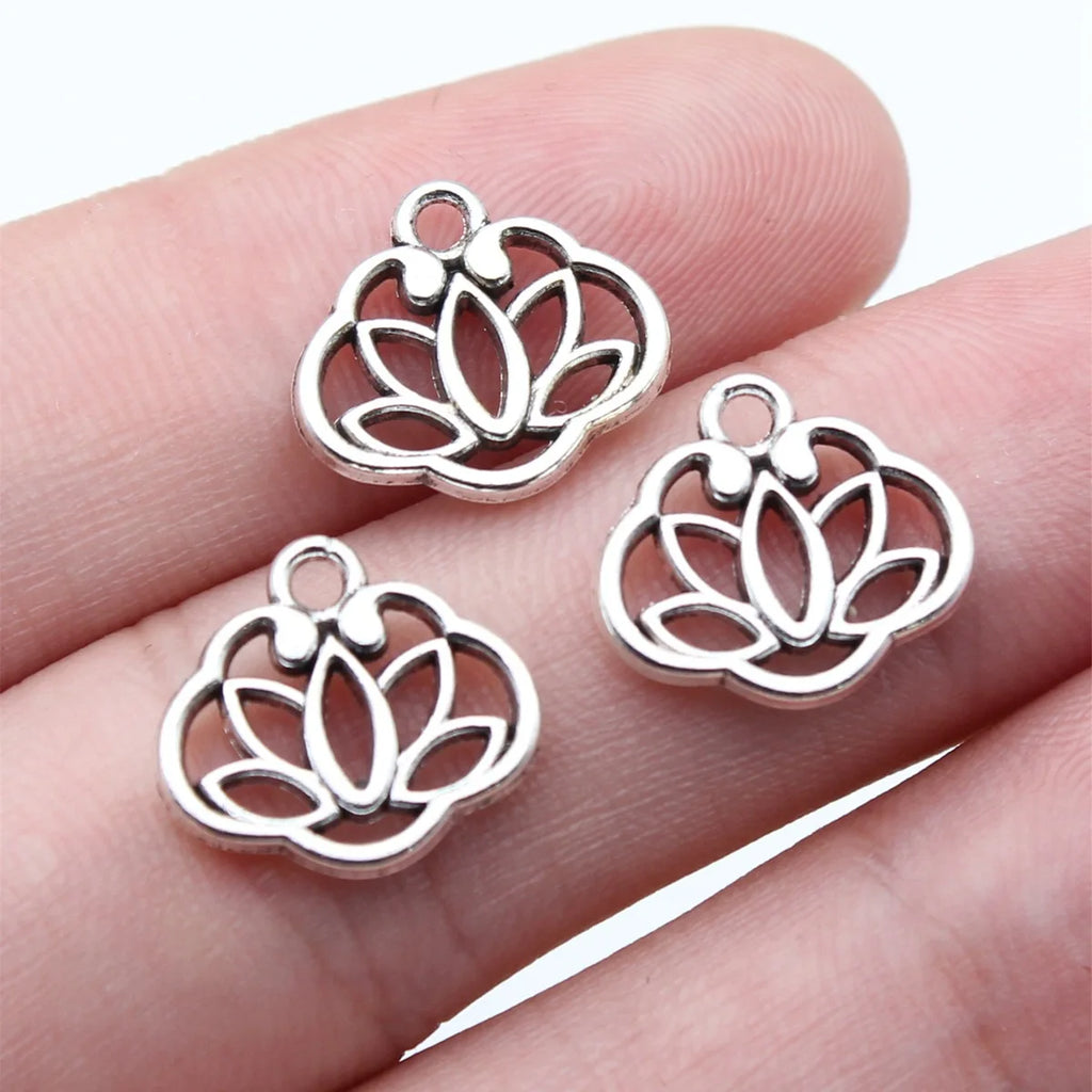 14x12mm 0.84g Antique Silver Zinc Alloy Lotus Charm Pendant for DIY Necklace Bracelet Jewelry Making