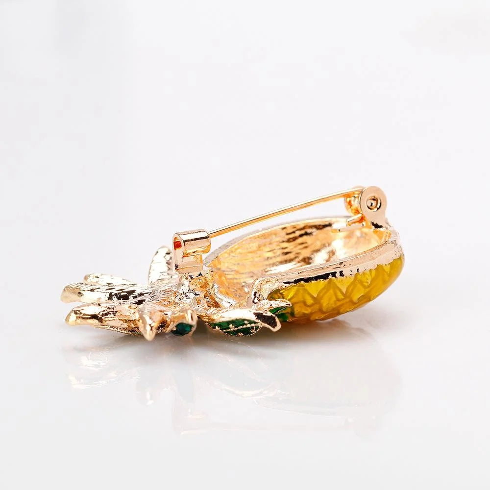 Luxury Enamel Pineapple Brooch With Rhinestone Leaves, Gold Alloy Fruit Lapel Pin Corsage Gift