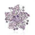Elegant Purple Rhinestone Crystal Flower Brooch Pin, Silver Alloy Lapel Corsage For Wedding Suit Gift