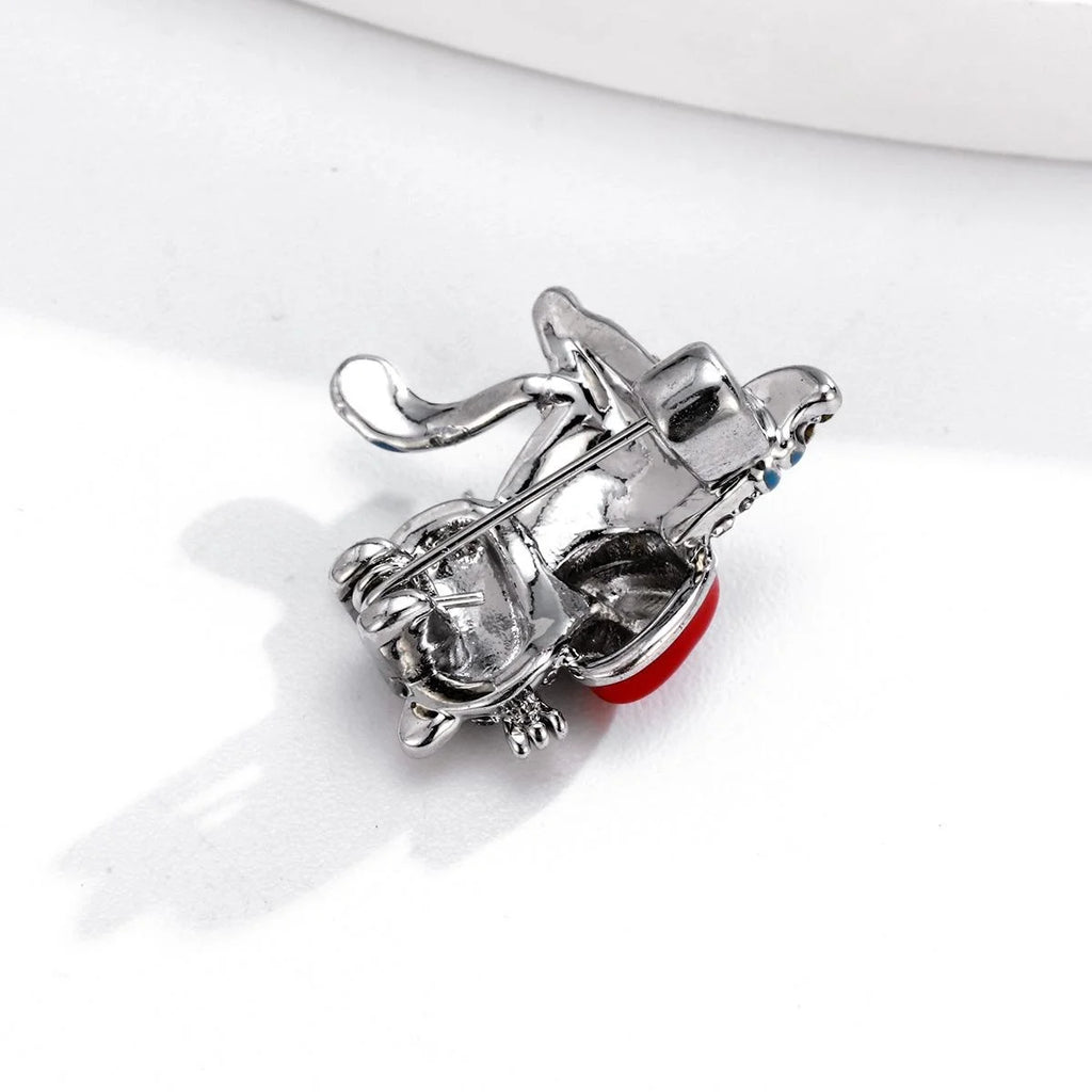 Cute Rhinestone Cat Hugging Red Heart Brooch, Gold Alloy Enamel Lapel Pin Corsage Gift For Women