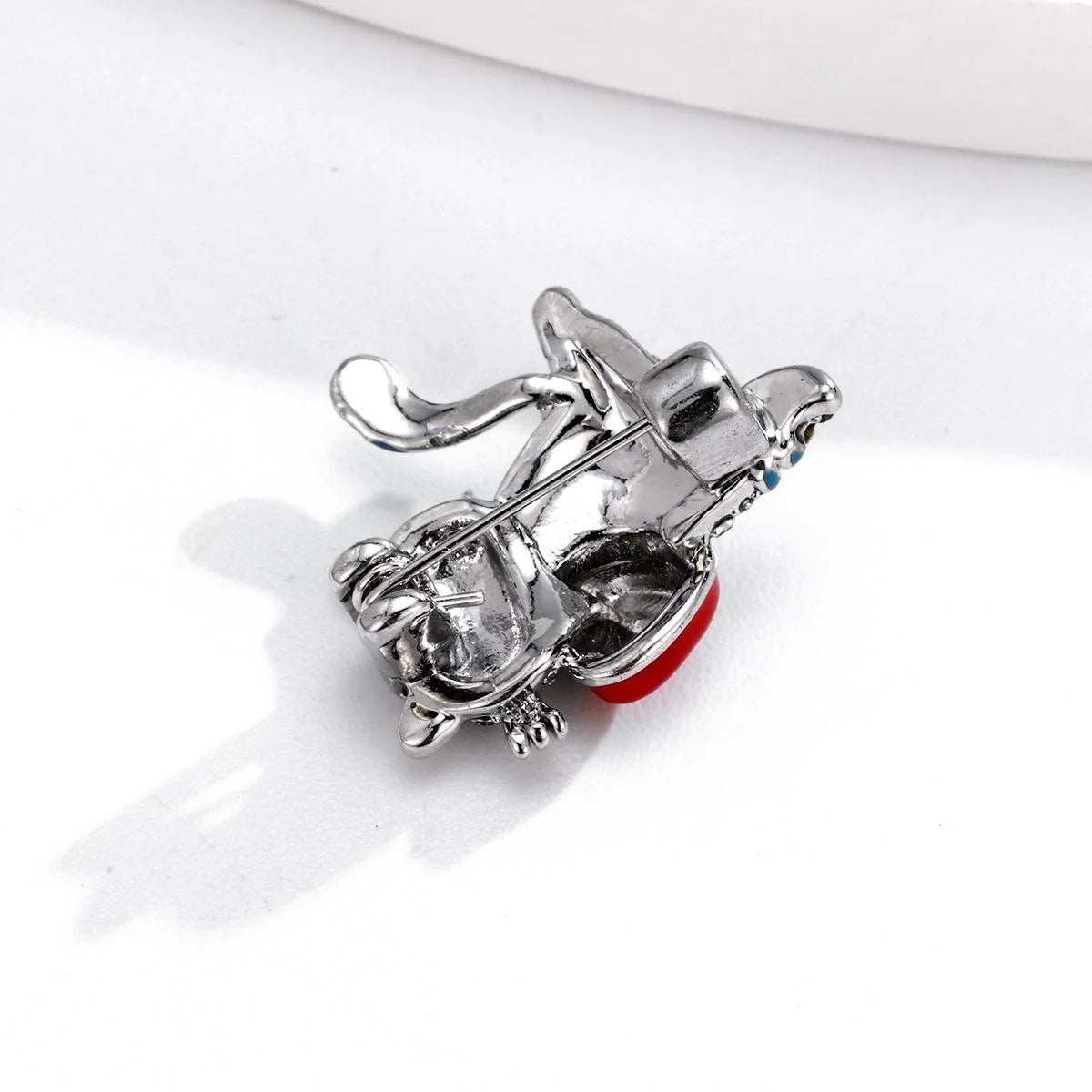 Cute Rhinestone Cat Hugging Red Heart Brooch, Gold Alloy Enamel Lapel Pin Corsage Gift For Women