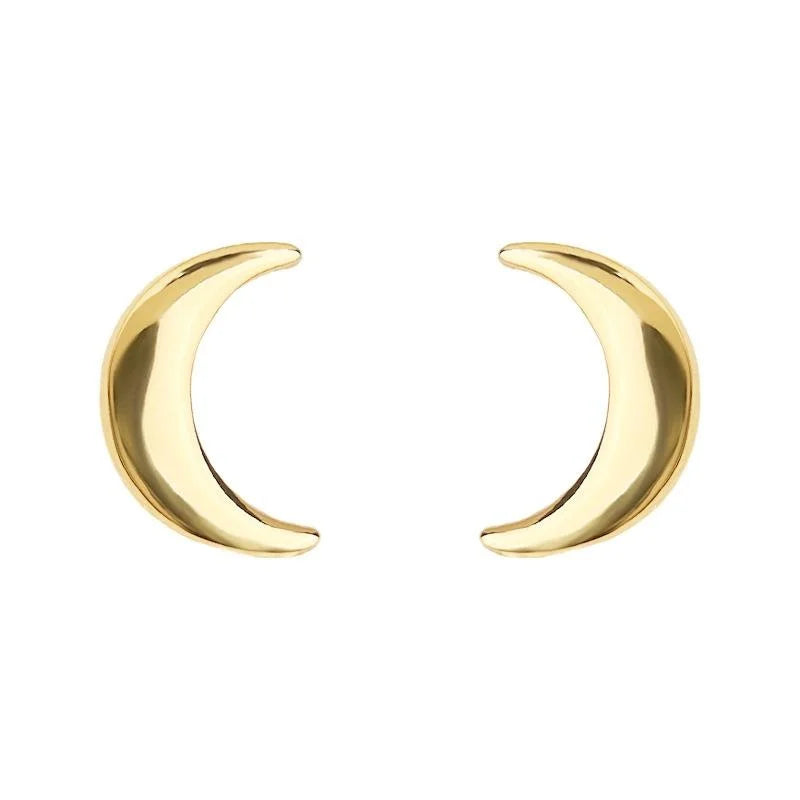 14K Gold Plated Copper Crescent Moon Stud Earrings Minimalist Commuter Jewelry