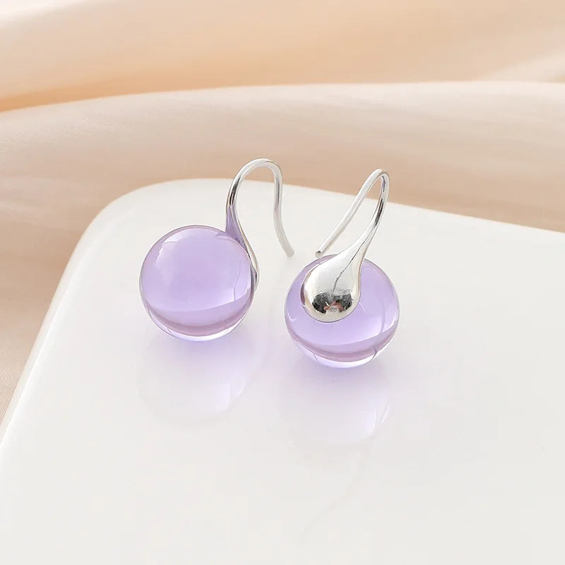 Elegant Luxury Purple Crystal Glass Bead Ball Drop Stud & Clip On No Piercing Women's Earrings