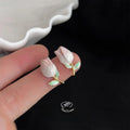 Sweet Gradient Pink Tulip Stud Earrings Alloy Floral Korean Style Cute Flower Jewelry for Women