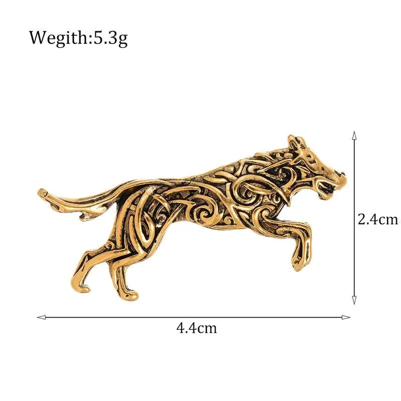 Vintage Running Wolf Brooch Antique Gold Alloy Animal Lapel Pin For Suit Jacket Accessory Gift