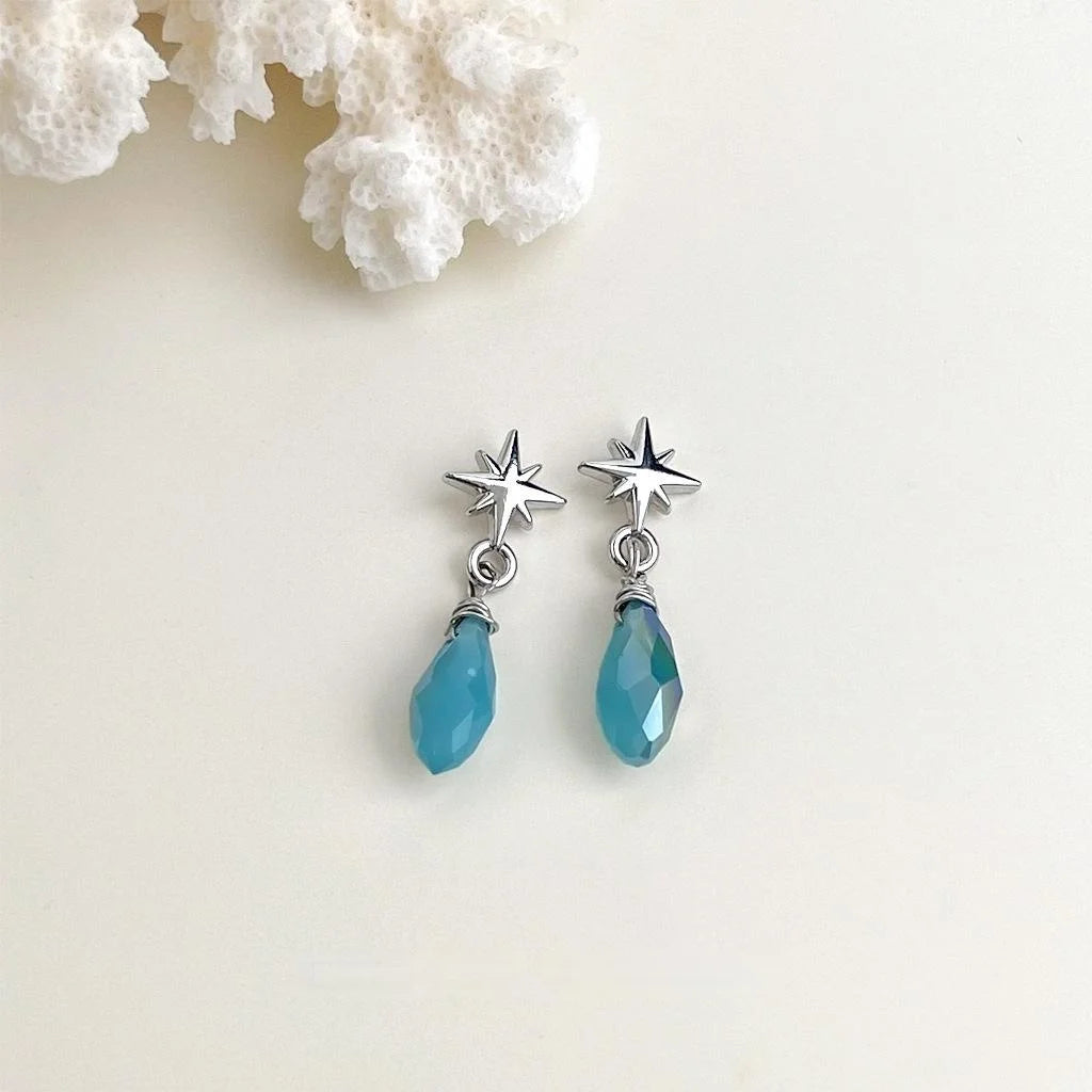 Handmade Blue Floral Geometric Copper Drop Earrings Fresh Vacation Style For Women