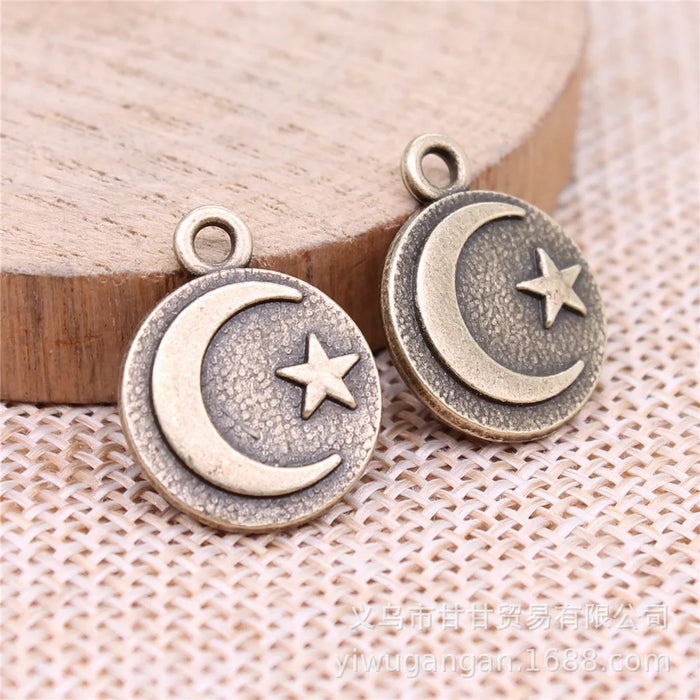 19x15mm 2.36g Antique Bronze Zinc Alloy Moon Star Charm Pendant for DIY Jewelry Making