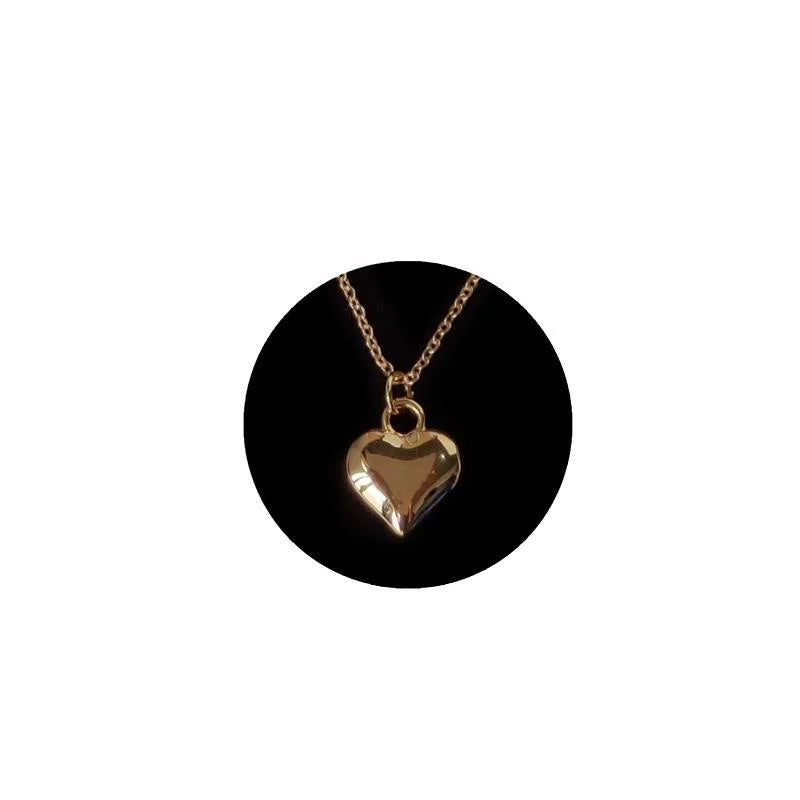 14K Gold Plated Copper Heart Pendant Necklace For Women Korean Minimalist Collarbone Chain