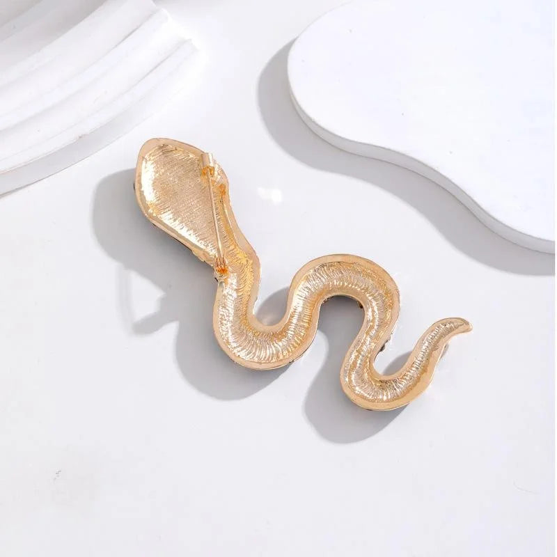 Luxury Blue Enamel Snake Brooch With Rhinestones, Alloy Animal Lapel Pin Corsage Suit Accessory Gift