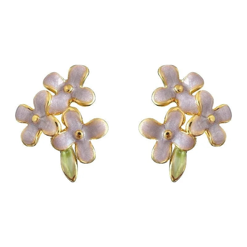 Sweet Purple Enamel Hydrangea Flower Copper 14K Plated Stud Earrings