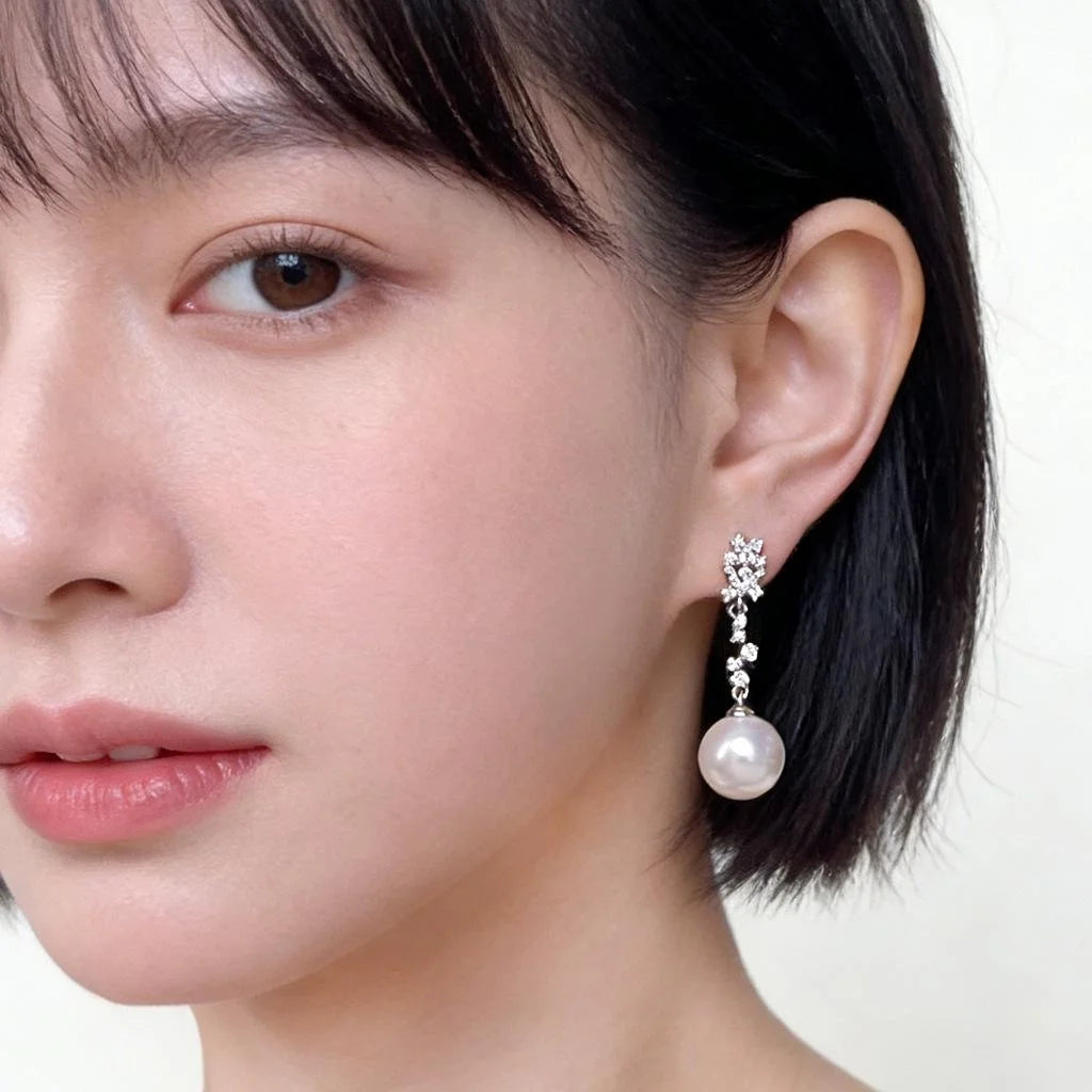 Elegant Geometric Tassel Drop Earrings With Large Glass Pearl Zircon Copper