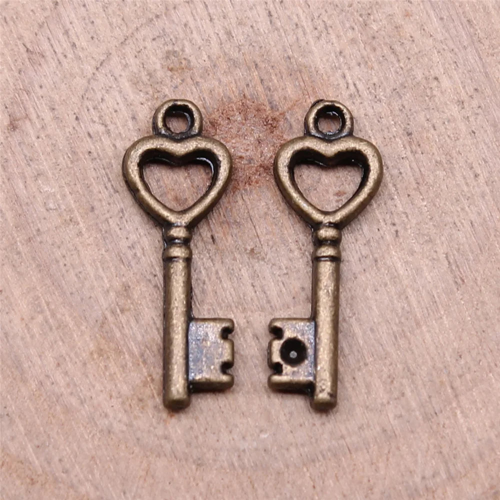20x7mm 0.6g Multicolor Zinc Alloy Heart Key Charm Pendant for DIY Necklace Bracelet Jewelry Making