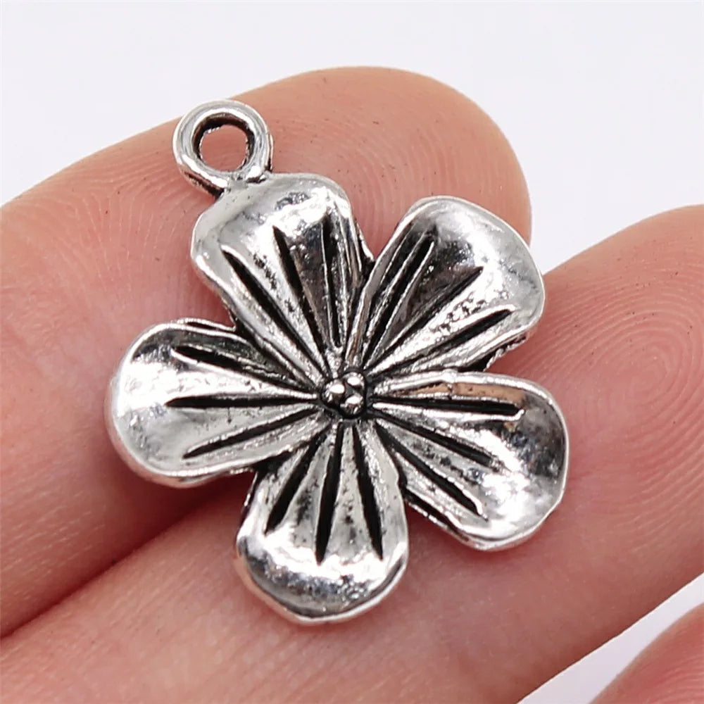 23x20mm 2.3g Antique Silver Zinc Alloy Flower Charm Pendant for DIY Bracelet Necklace Jewelry Making