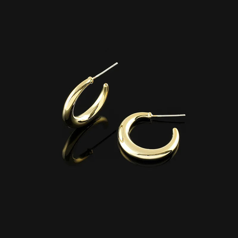 Elegant Alloy Crescent Hoop Spiral Circle Stud & Clip On No Piercing Women's Fashion Earrings