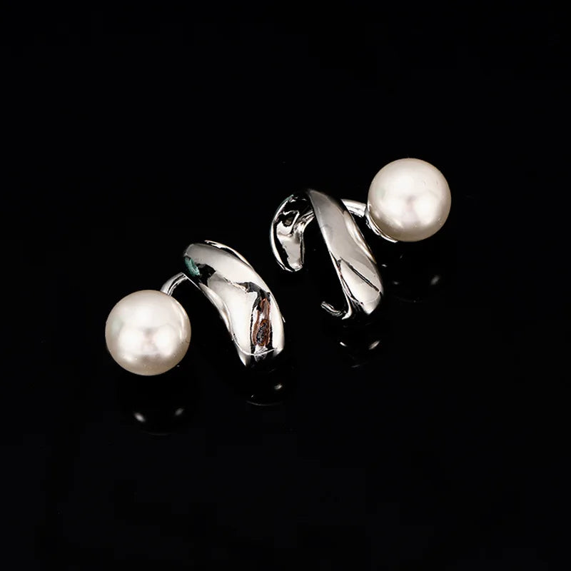 Elegant French Pearl Ear Cuff Stud & Clip On No Piercing Gold Alloy Ear Bone Wrap Earrings