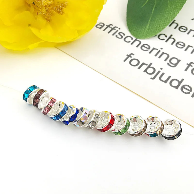 6mm Zinc Alloy Rhinestone Wheel Rondelle Spacer Beads for DIY Bracelet Jewelry Making